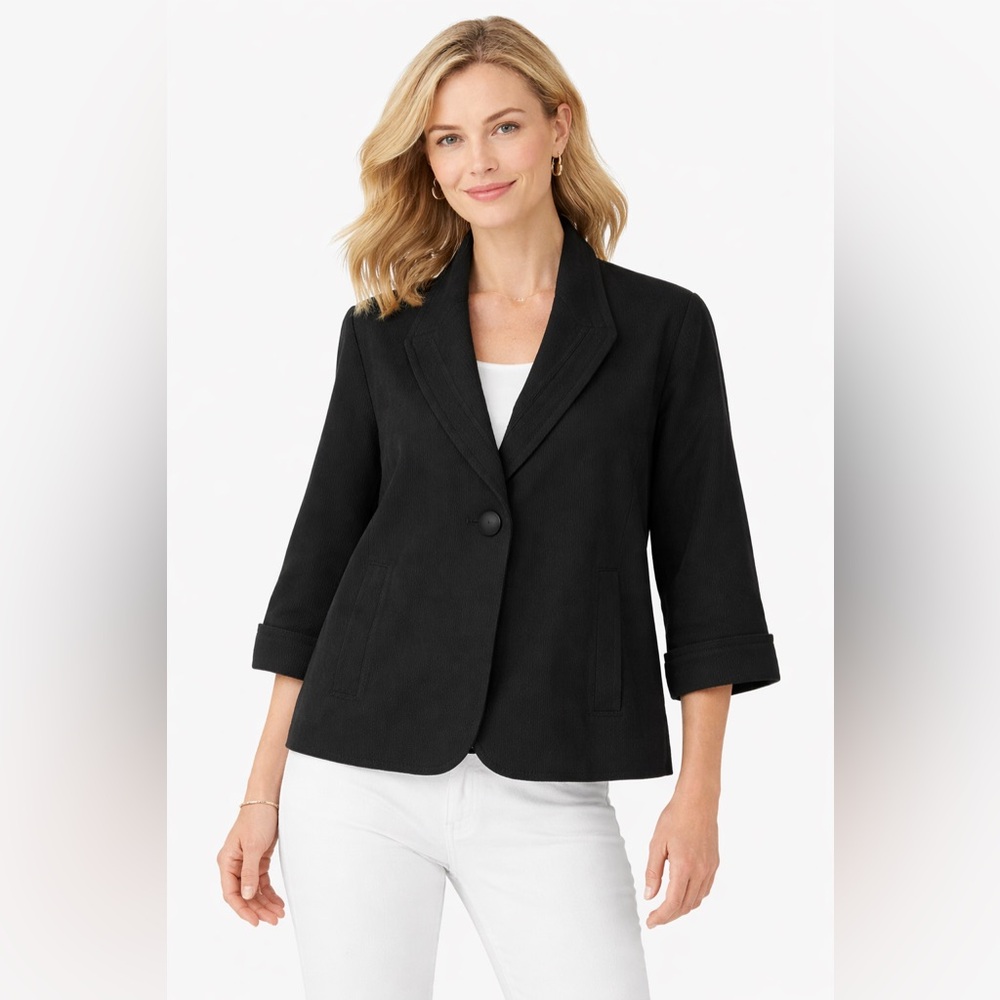 Talbots NWT 100 % cotton notched step lap collar 3/4 cuffed sleeve Sz 10 jacket